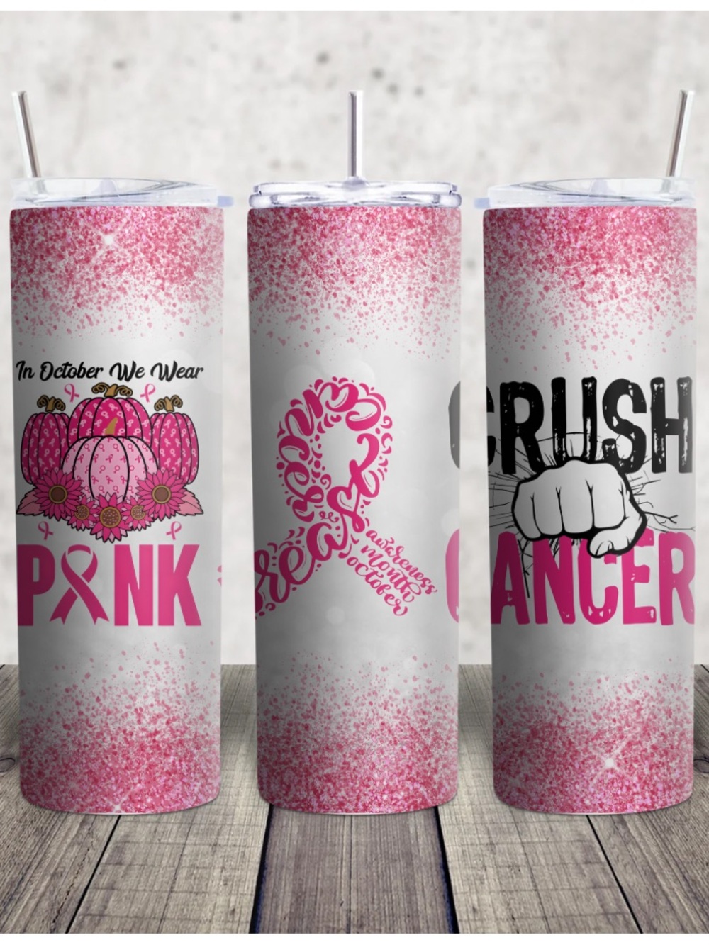 Hand Crafted Pink Breast Cancer Awareness Stainless Tumbler